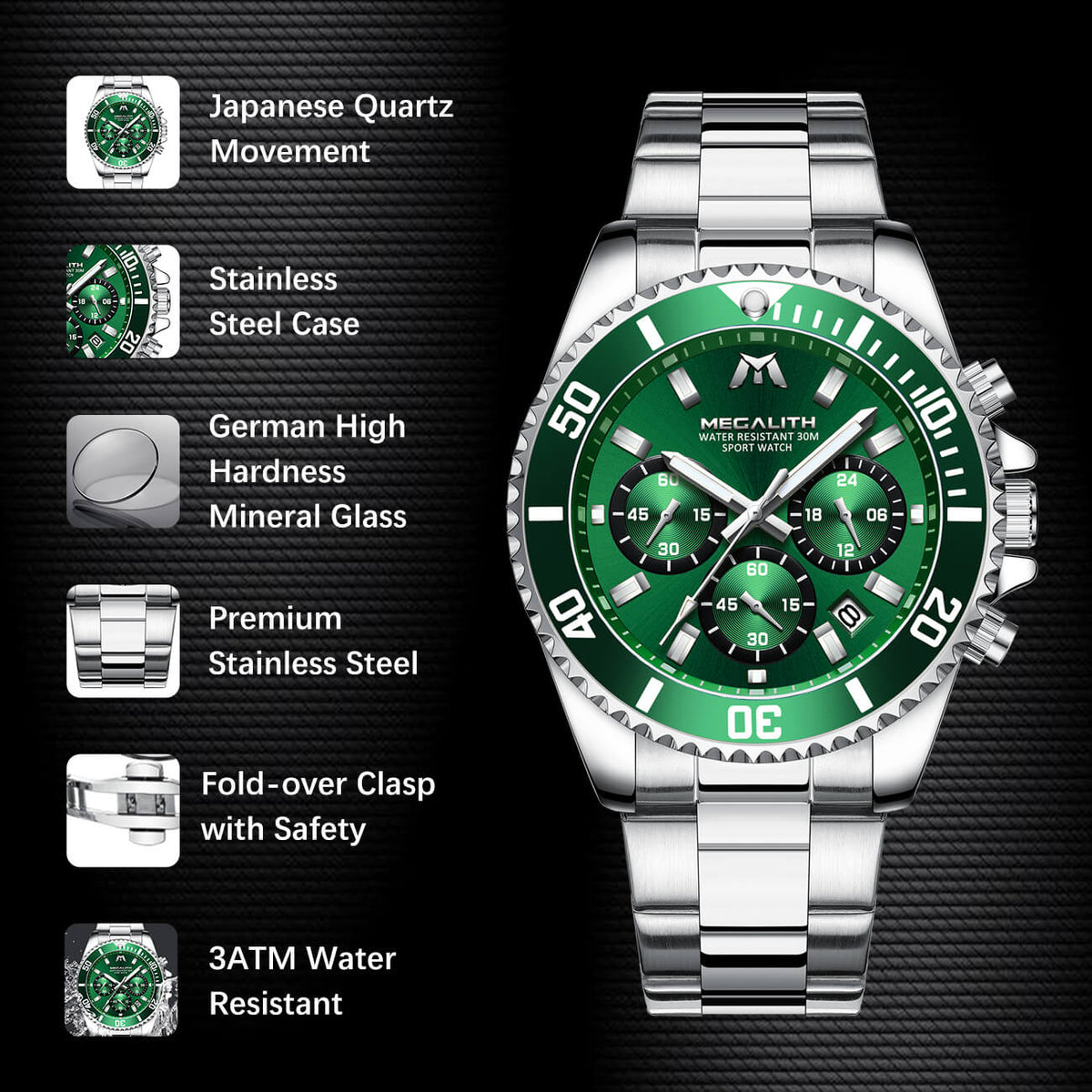 8046M | Quartz Men Watch | Stainless Steel Band – megalith watch
