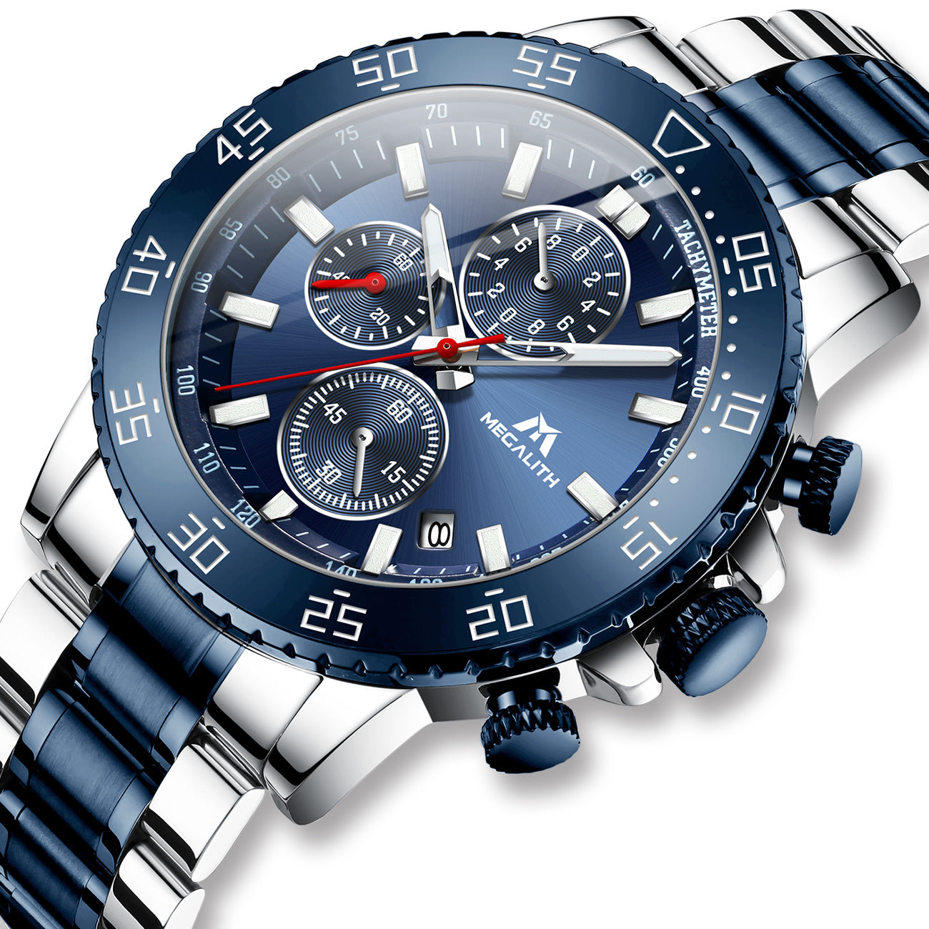 MEGALITH Mens Watches Men Chronograph Blue Large Face Designer