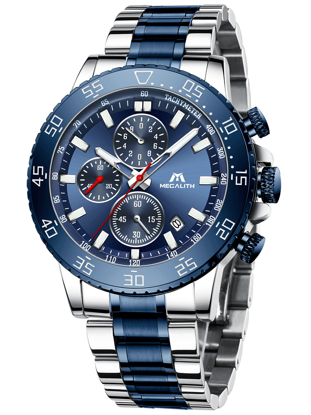 MEGALITH Mens Watches Men Chronograph Blue Large Face Designer