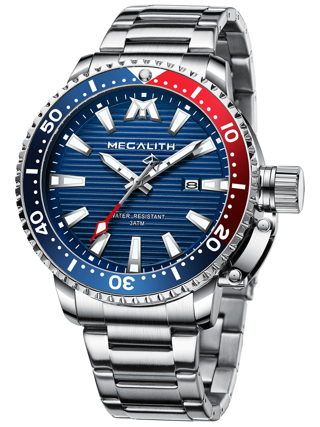 MEGALITH Mens Watches Men Designer Luminous Waterproof Stainless Steel Wrist Watch Big Face Date Calendar Business Fashion Casual Dress Analogue Watches for Man