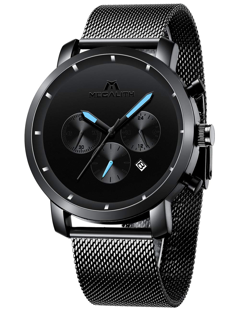 MEGALITH Herrenuhr Männer Militär Chronographen Schwarz