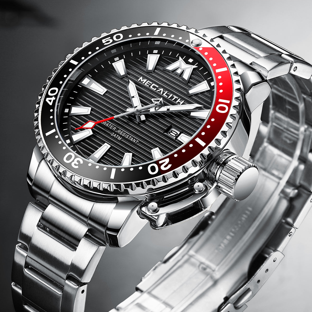 MEGALITH Mens Watches Men Designer Luminous Waterproof Stainless Steel Wrist Watch Big Face Date Calendar Business Fashion Casual Dress Analogue Watches for Man