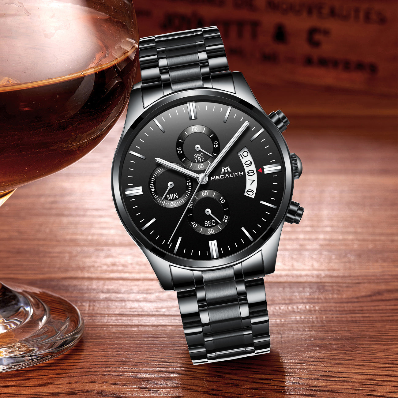 Montre Homme Montre Militaire Etanche Chronographe Sport Acier Inoxydable Noir de Design Montres Bracelets Date Grand Cadran Analogique